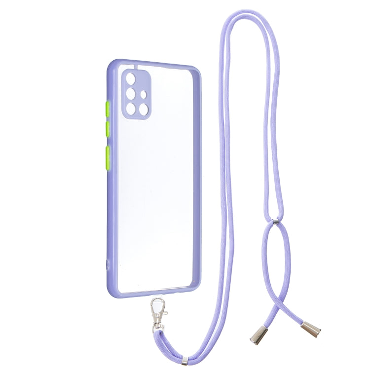 For Samsung Galaxy A51 4G Transparent PC+TPU Phone Case with Contrast Color Button & Neck Lanyard