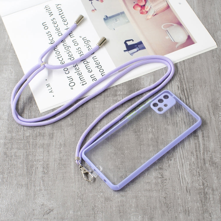 For Samsung Galaxy A51 4G Transparent PC+TPU Phone Case with Contrast Color Button & Neck Lanyard