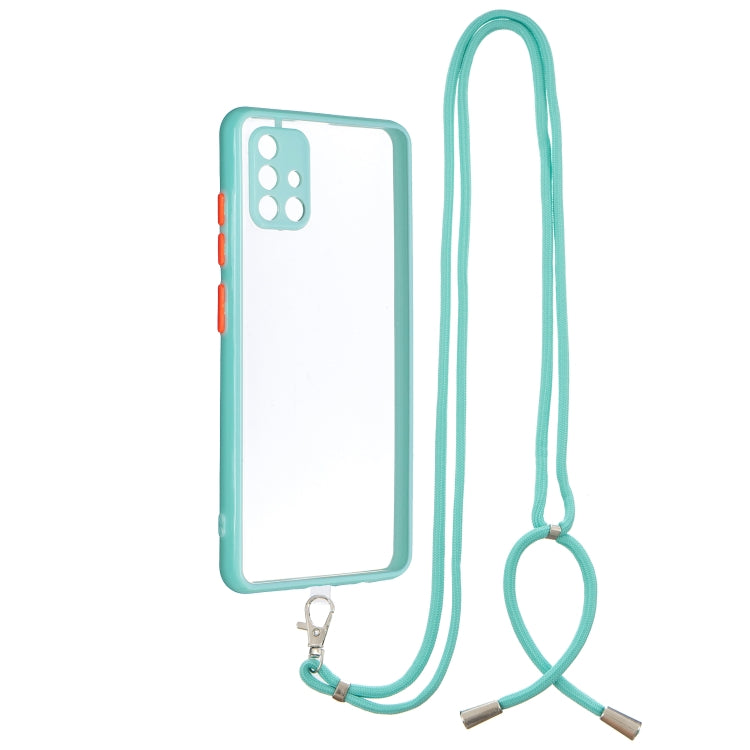 For Samsung Galaxy A51 4G Transparent PC+TPU Phone Case with Contrast Color Button & Neck Lanyard