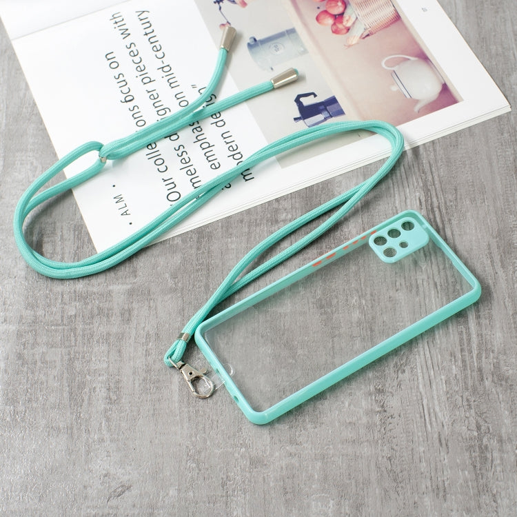 For Samsung Galaxy A51 4G Transparent PC+TPU Phone Case with Contrast Color Button & Neck Lanyard