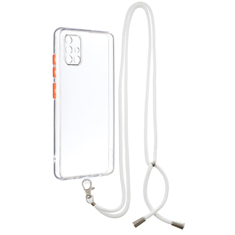 For Samsung Galaxy A51 4G Transparent PC+TPU Phone Case with Contrast Color Button & Neck Lanyard
