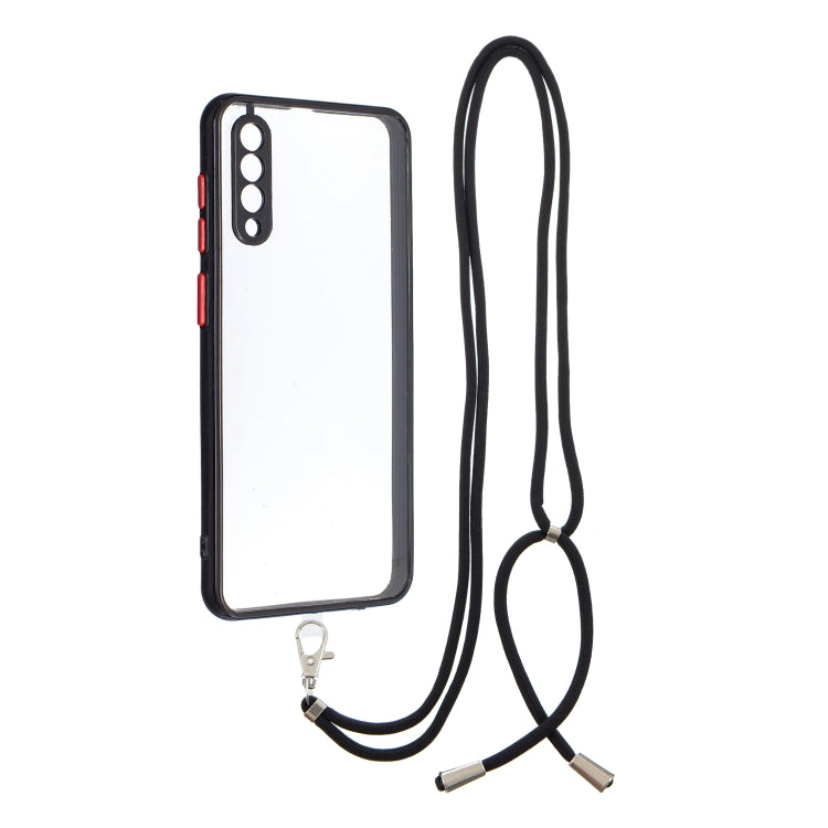 For Galaxy  A50/A505/A30s/A50s Transparent PC+TPU Phone Case with Contrast Color Button & Neck Lanyard