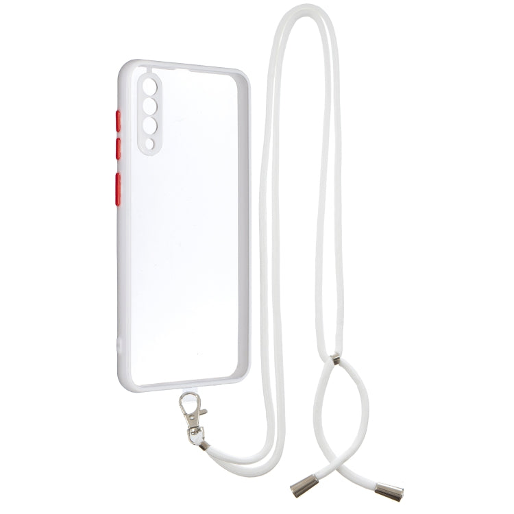 For Galaxy  A50/A505/A30s/A50s Transparent PC+TPU Phone Case with Contrast Color Button & Neck Lanyard