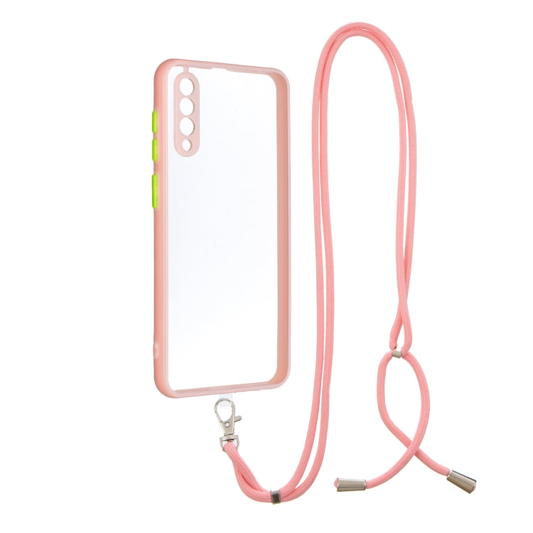 For Galaxy  A50/A505/A30s/A50s Transparent PC+TPU Phone Case with Contrast Color Button & Neck Lanyard
