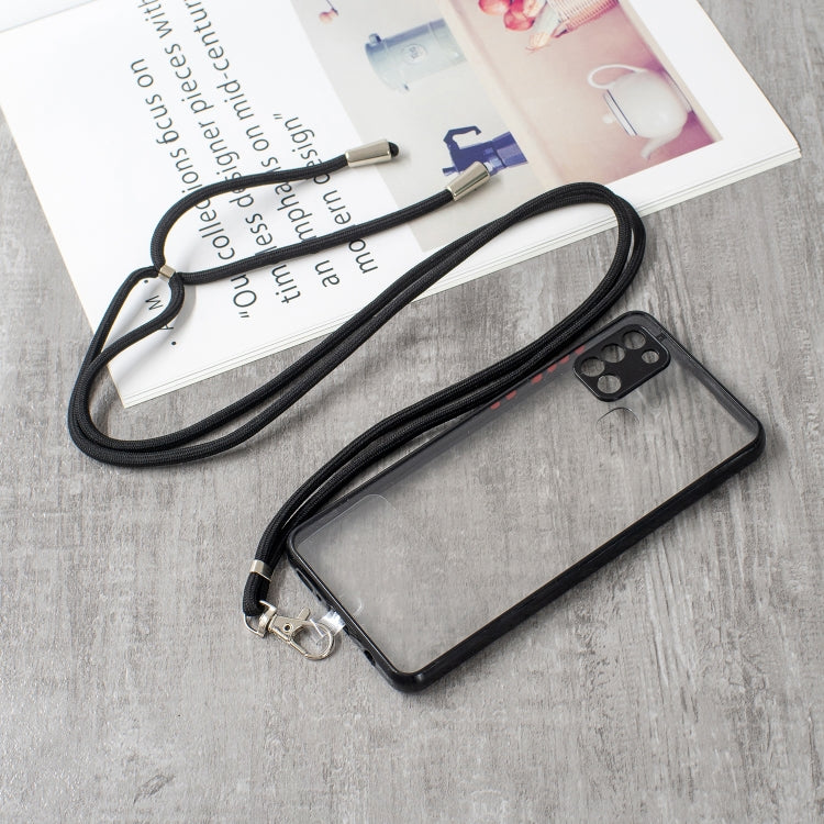For Samsung Galaxy A21s Transparent PC+TPU Phone Case with Contrast Color Button & Neck Lanyard