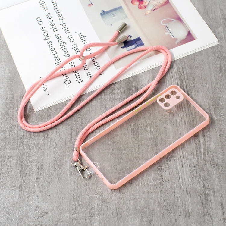 For Samsung Galaxy A21s Transparent PC+TPU Phone Case with Contrast Color Button & Neck Lanyard