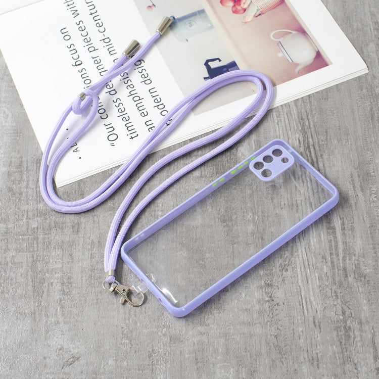 For Samsung Galaxy A21s Transparent PC+TPU Phone Case with Contrast Color Button & Neck Lanyard