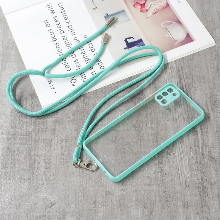 For Samsung Galaxy A21s Transparent PC+TPU Phone Case with Contrast Color Button & Neck Lanyard