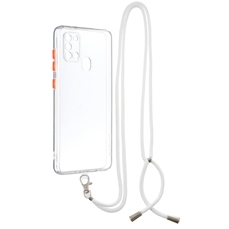 For Samsung Galaxy A21s Transparent PC+TPU Phone Case with Contrast Color Button & Neck Lanyard
