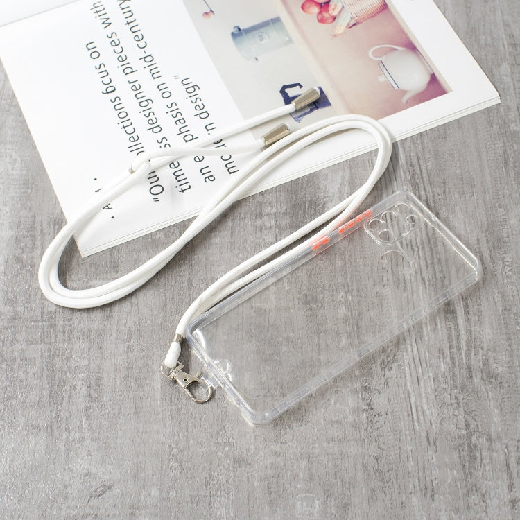 For Samsung Galaxy A21s Transparent PC+TPU Phone Case with Contrast Color Button & Neck Lanyard