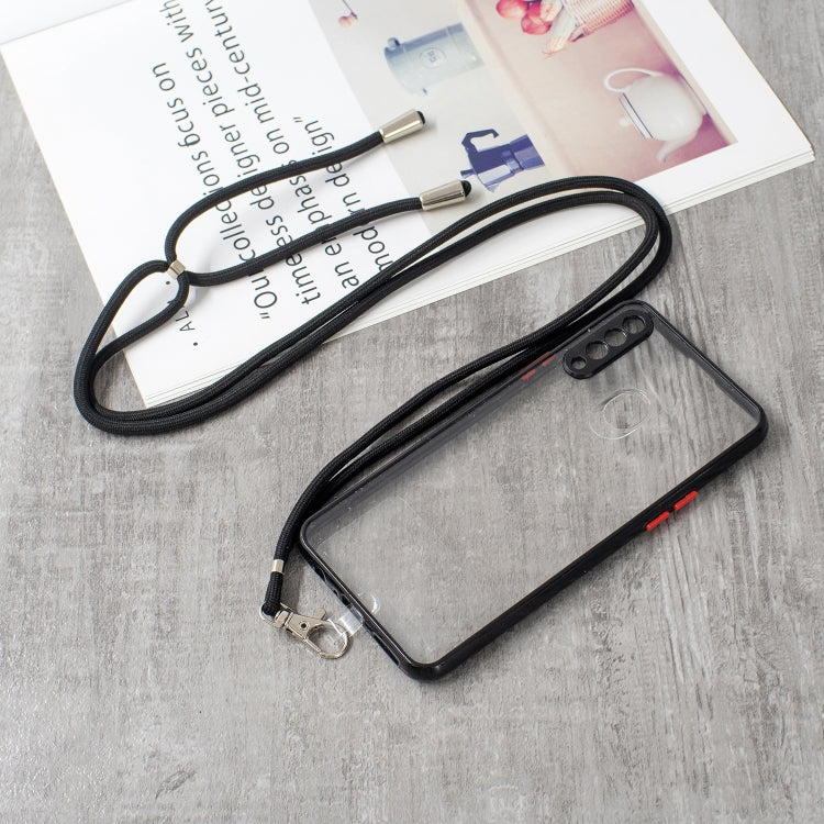 For Samsung Galaxy A20s Transparent PC+TPU Phone Case with Contrast Color Button & Neck Lanyard