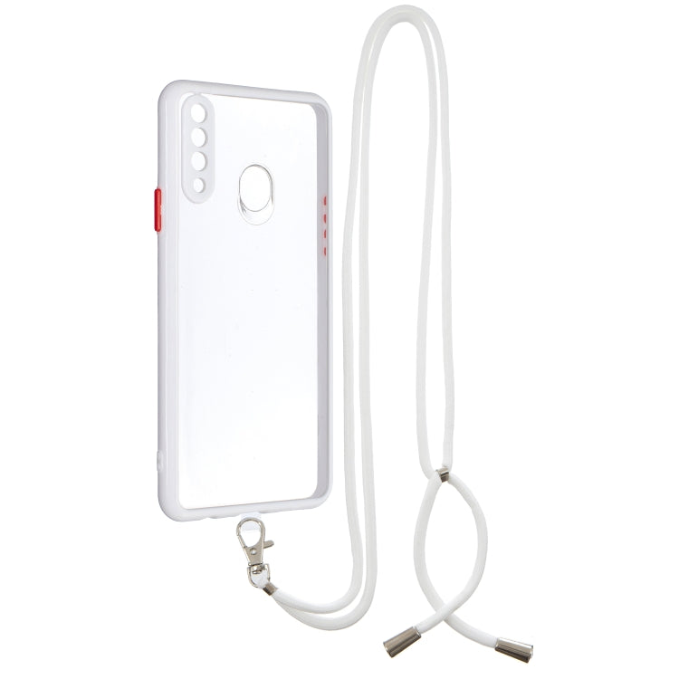 For Samsung Galaxy A20s Transparent PC+TPU Phone Case with Contrast Color Button & Neck Lanyard