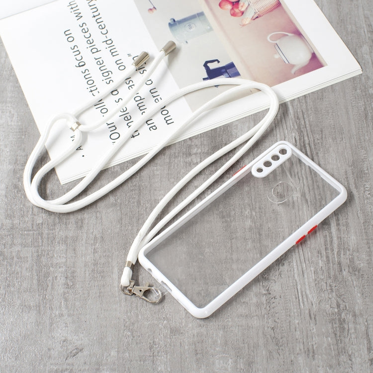 For Samsung Galaxy A20s Transparent PC+TPU Phone Case with Contrast Color Button & Neck Lanyard