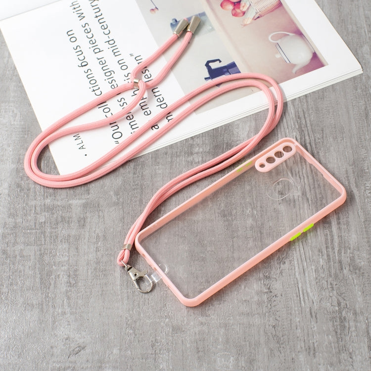 For Samsung Galaxy A20s Transparent PC+TPU Phone Case with Contrast Color Button & Neck Lanyard