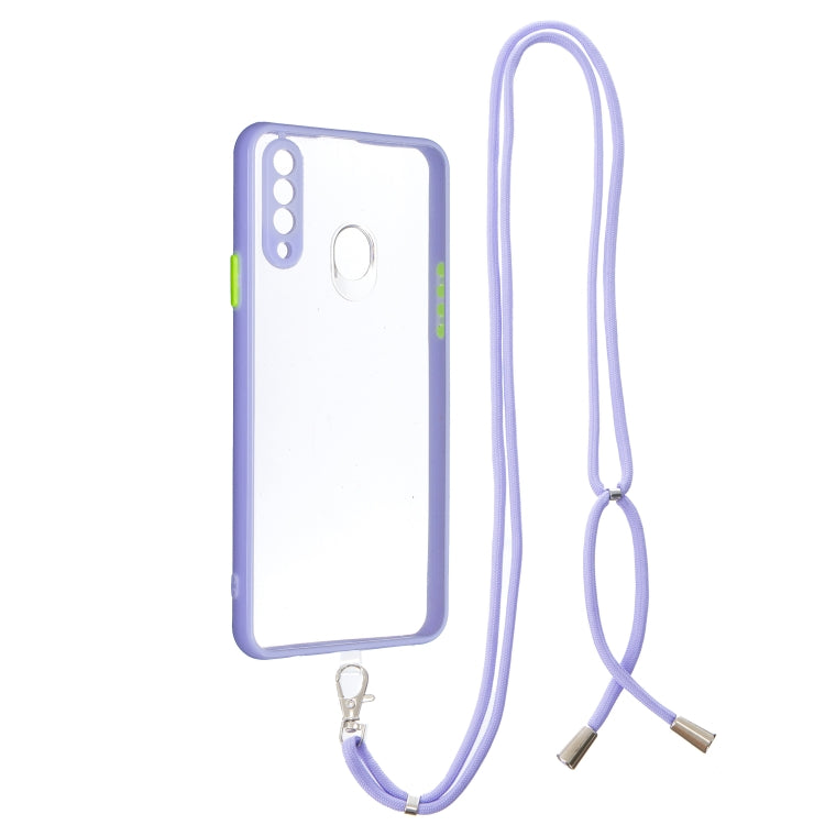 For Samsung Galaxy A20s Transparent PC+TPU Phone Case with Contrast Color Button & Neck Lanyard
