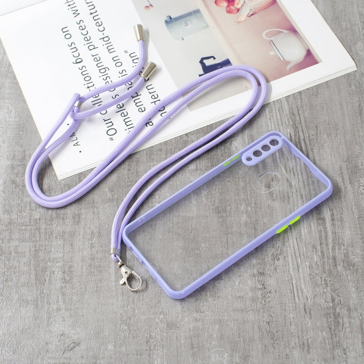 For Samsung Galaxy A20s Transparent PC+TPU Phone Case with Contrast Color Button & Neck Lanyard