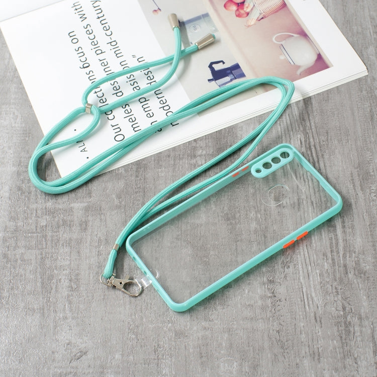 For Samsung Galaxy A20s Transparent PC+TPU Phone Case with Contrast Color Button & Neck Lanyard