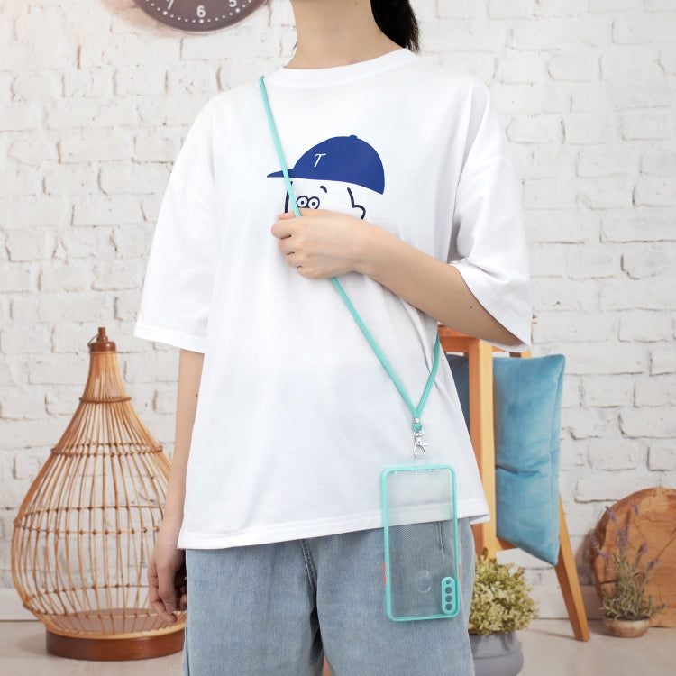 For Samsung Galaxy A20s Transparent PC+TPU Phone Case with Contrast Color Button & Neck Lanyard