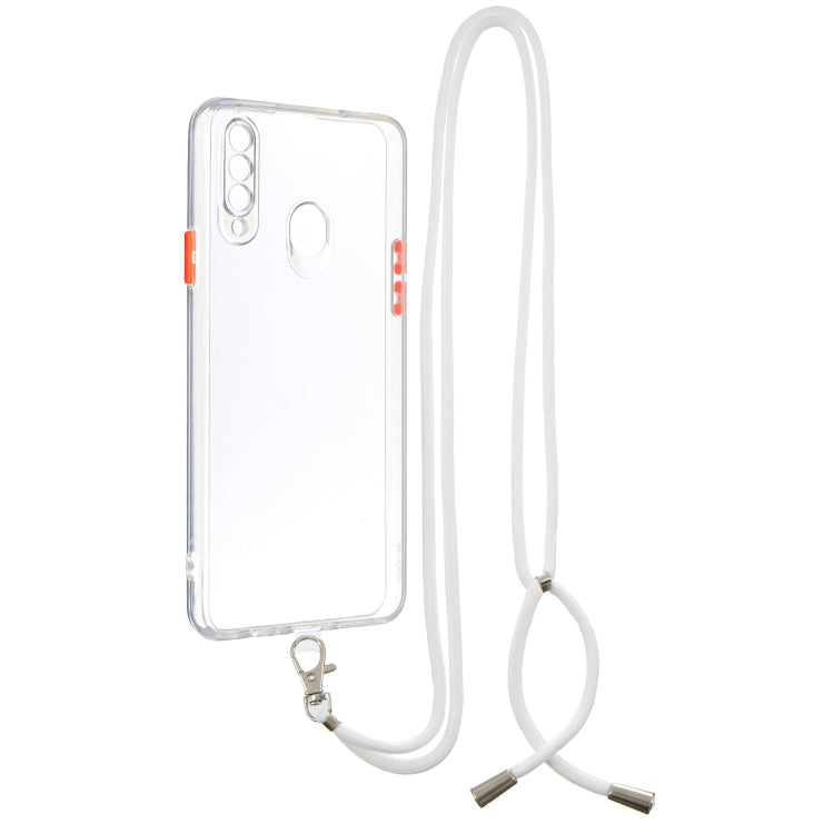 For Samsung Galaxy A20s Transparent PC+TPU Phone Case with Contrast Color Button & Neck Lanyard