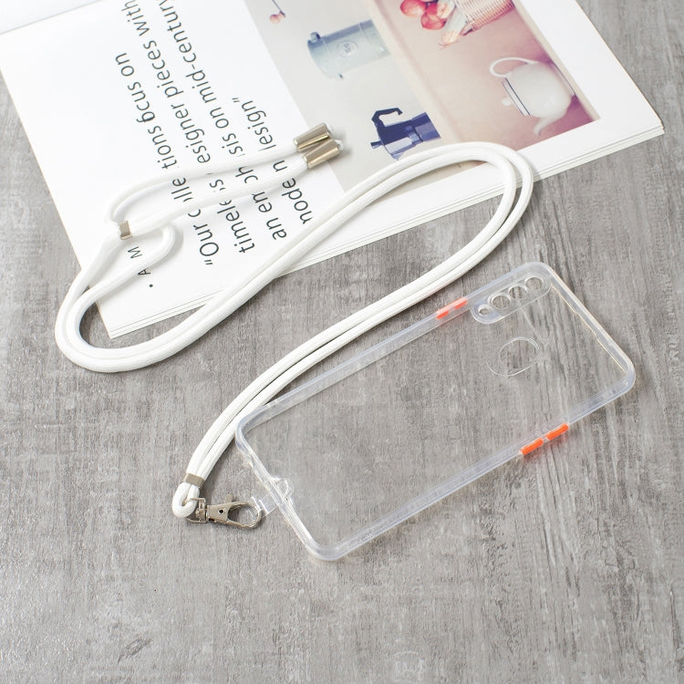 For Samsung Galaxy A20s Transparent PC+TPU Phone Case with Contrast Color Button & Neck Lanyard