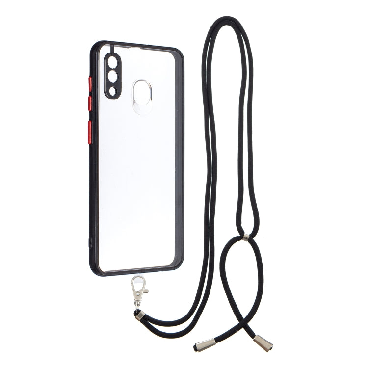 For Samsung Galaxy A20/A30 Transparent PC+TPU Phone Case with Contrast Color Button & Neck Lanyard
