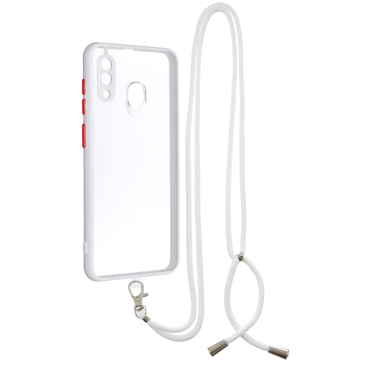 For Samsung Galaxy A20/A30 Transparent PC+TPU Phone Case with Contrast Color Button & Neck Lanyard
