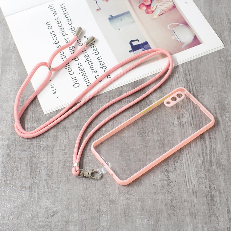 For Samsung Galaxy A20/A30 Transparent PC+TPU Phone Case with Contrast Color Button & Neck Lanyard