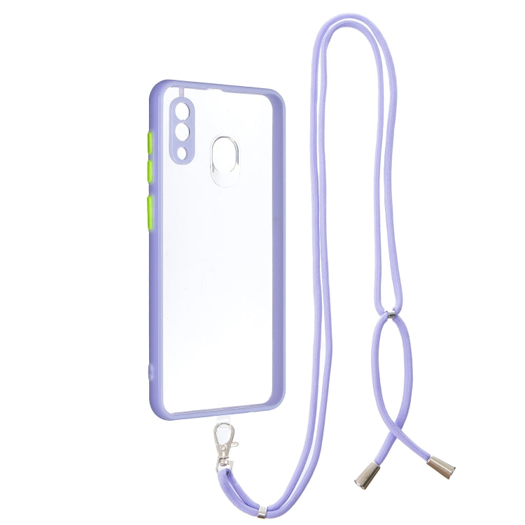 For Samsung Galaxy A20/A30 Transparent PC+TPU Phone Case with Contrast Color Button & Neck Lanyard