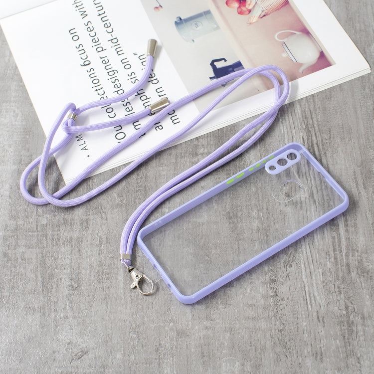 For Samsung Galaxy A20/A30 Transparent PC+TPU Phone Case with Contrast Color Button & Neck Lanyard