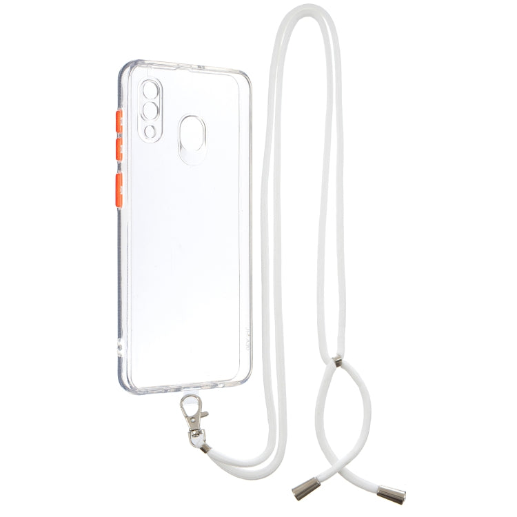 For Samsung Galaxy A20/A30 Transparent PC+TPU Phone Case with Contrast Color Button & Neck Lanyard