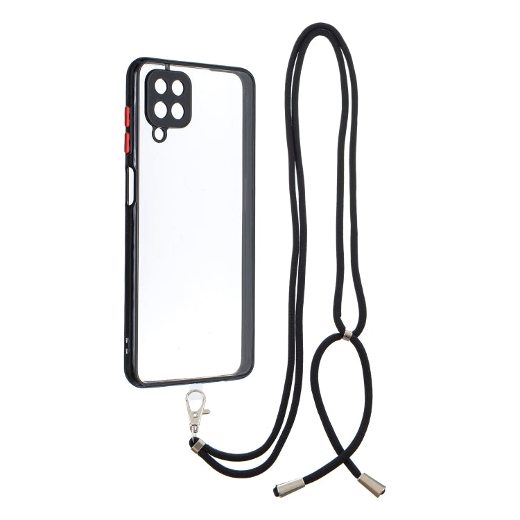 For Samsung Galaxy A12 5G Transparent PC+TPU Phone Case with Contrast Color Button & Neck Lanyard