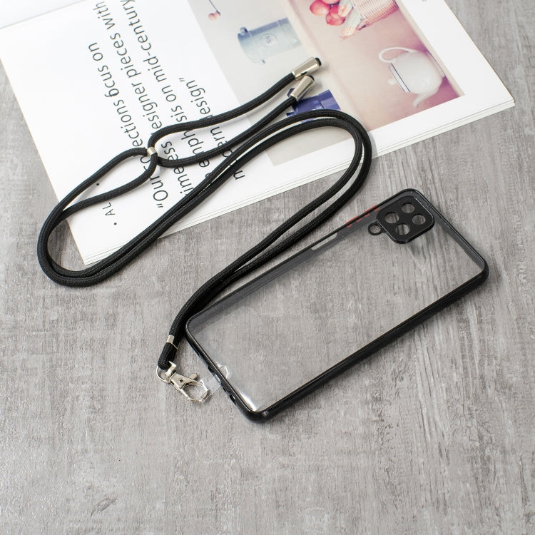For Samsung Galaxy A12 5G Transparent PC+TPU Phone Case with Contrast Color Button & Neck Lanyard