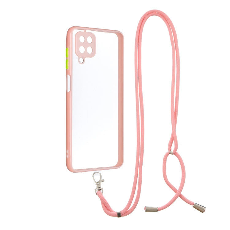 For Samsung Galaxy A12 5G Transparent PC+TPU Phone Case with Contrast Color Button & Neck Lanyard