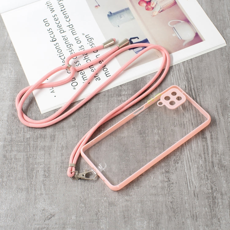 For Samsung Galaxy A12 5G Transparent PC+TPU Phone Case with Contrast Color Button & Neck Lanyard