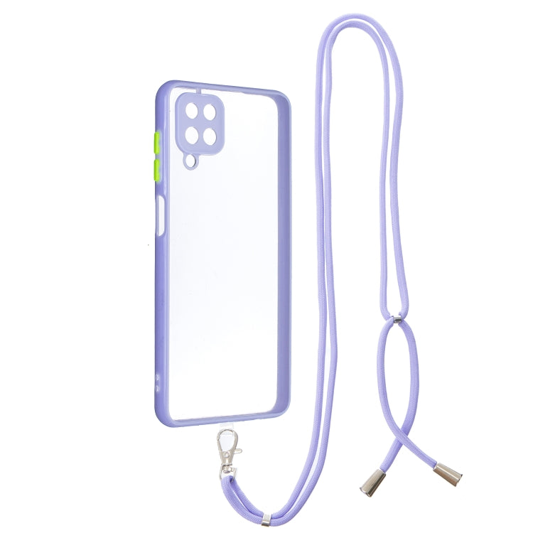 For Samsung Galaxy A12 5G Transparent PC+TPU Phone Case with Contrast Color Button & Neck Lanyard