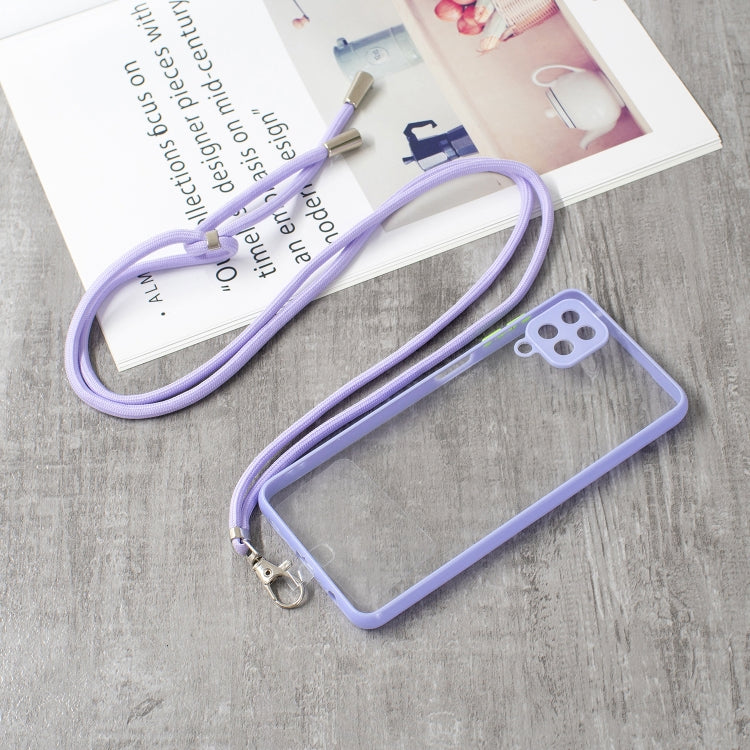 For Samsung Galaxy A12 5G Transparent PC+TPU Phone Case with Contrast Color Button & Neck Lanyard