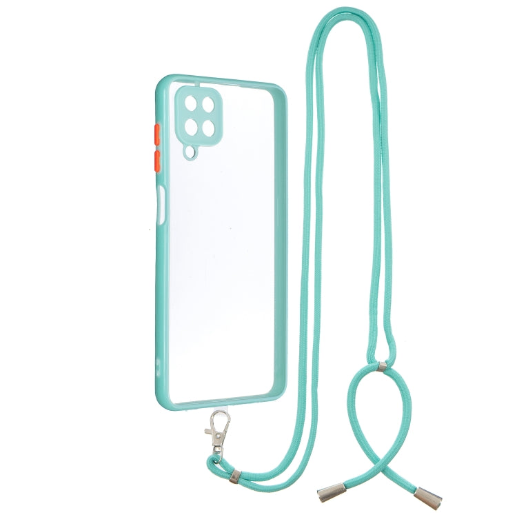 For Samsung Galaxy A12 5G Transparent PC+TPU Phone Case with Contrast Color Button & Neck Lanyard