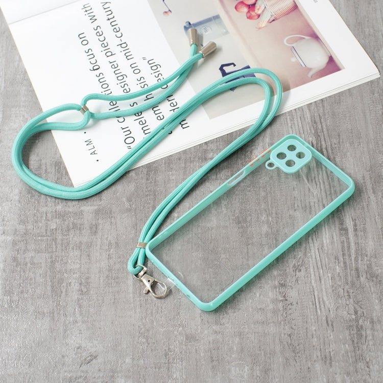 For Samsung Galaxy A12 5G Transparent PC+TPU Phone Case with Contrast Color Button & Neck Lanyard