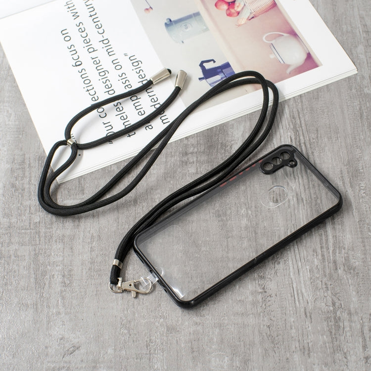 For Samsung Galaxy A11 Transparent PC+TPU Phone Case with Contrast Color Button & Neck Lanyard