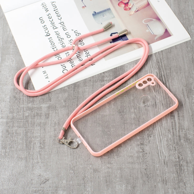 For Samsung Galaxy A11 Transparent PC+TPU Phone Case with Contrast Color Button & Neck Lanyard
