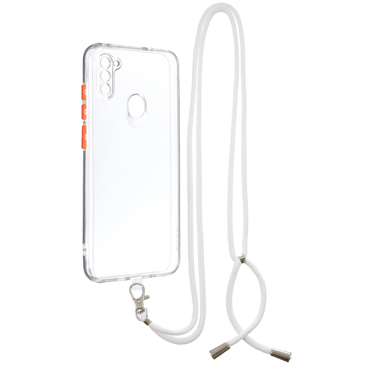 For Samsung Galaxy A11 Transparent PC+TPU Phone Case with Contrast Color Button & Neck Lanyard