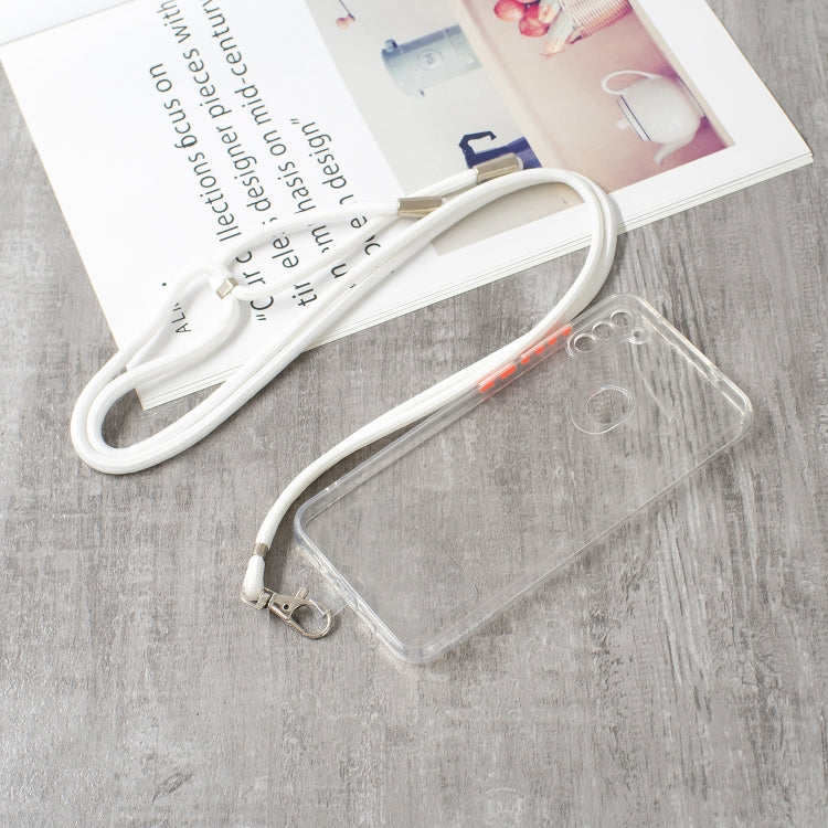 For Samsung Galaxy A11 Transparent PC+TPU Phone Case with Contrast Color Button & Neck Lanyard