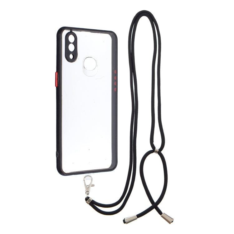For Samsung Galaxy A10s Transparent PC+TPU Phone Case with Contrast Color Button & Neck Lanyard