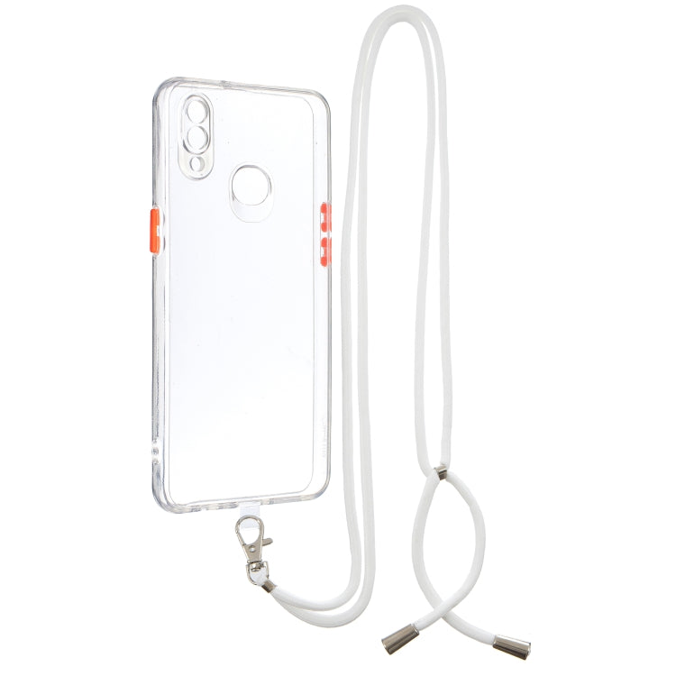 For Samsung Galaxy A10s Transparent PC+TPU Phone Case with Contrast Color Button & Neck Lanyard