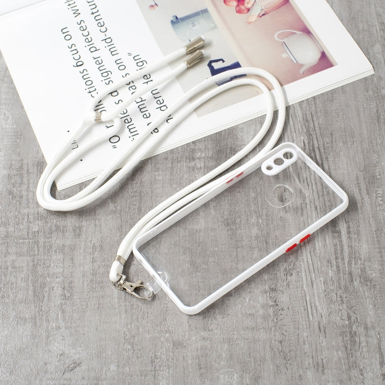For Samsung Galaxy A10s Transparent PC+TPU Phone Case with Contrast Color Button & Neck Lanyard