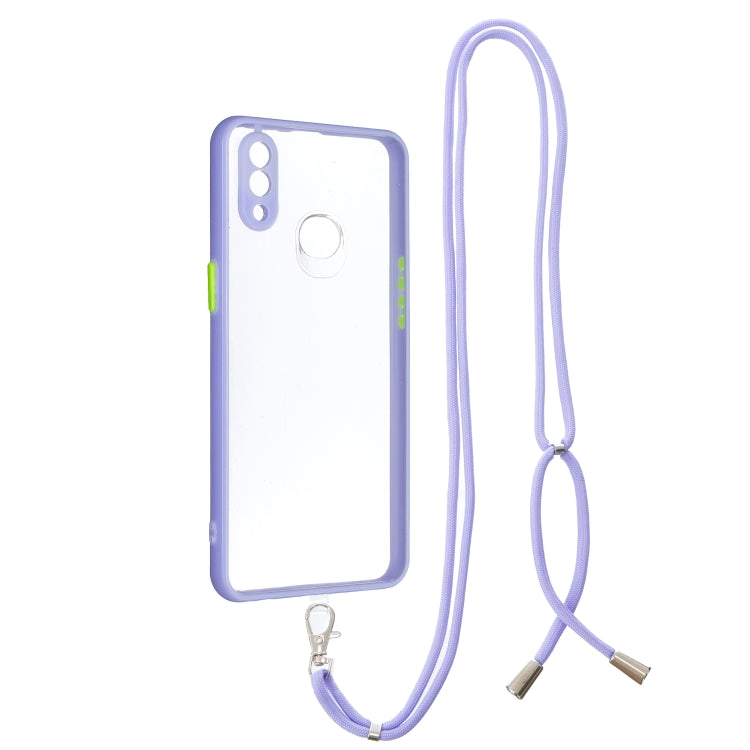 For Samsung Galaxy A10s Transparent PC+TPU Phone Case with Contrast Color Button & Neck Lanyard