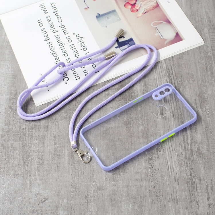 For Samsung Galaxy A10s Transparent PC+TPU Phone Case with Contrast Color Button & Neck Lanyard