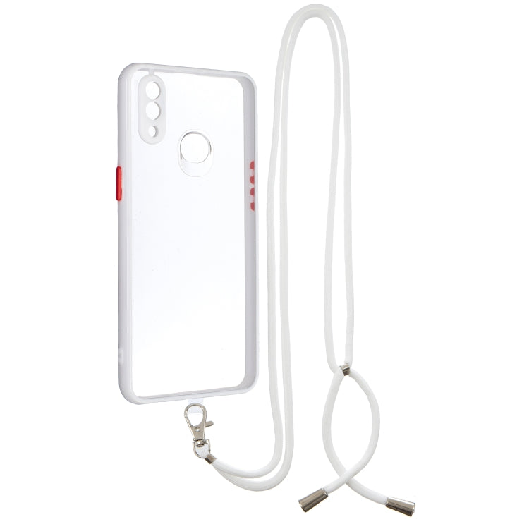 For Samsung Galaxy A10s Transparent PC+TPU Phone Case with Contrast Color Button & Neck Lanyard