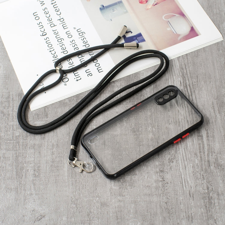 For Samsung Galaxy A01 Transparent PC+TPU Phone Case with Contrast Color Button & Neck Lanyard