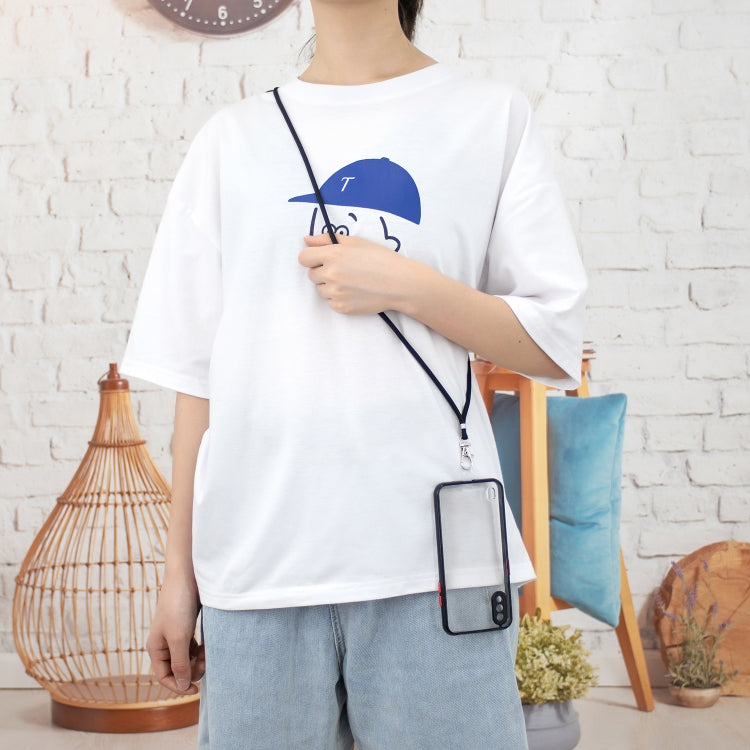 For Samsung Galaxy A01 Transparent PC+TPU Phone Case with Contrast Color Button & Neck Lanyard